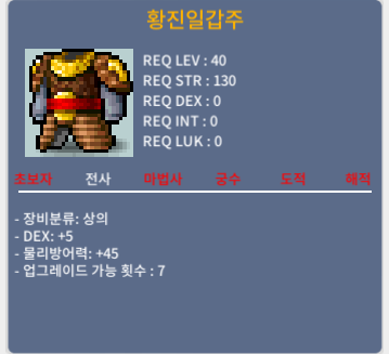 40제 황진일갑주 덱스5 / 18만원 / 채팅 쪽지