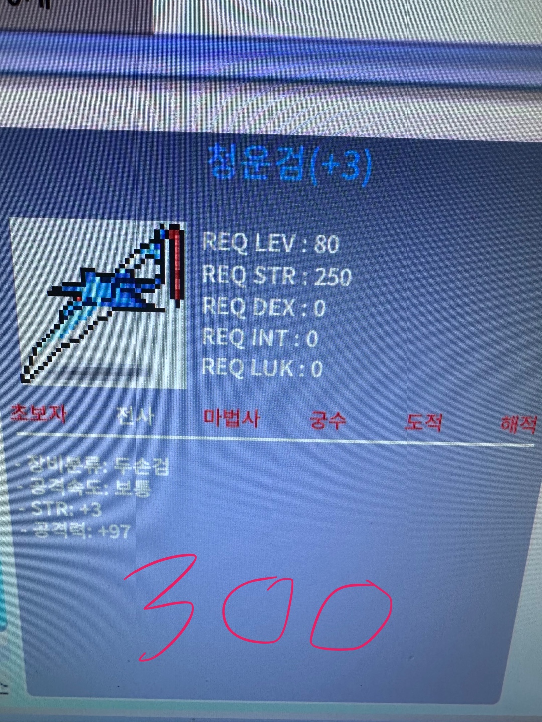 청운검 / 300만메소 / 3/97 / https://open.kakao.com/o/sAU0TaQf