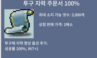 투구 지력 주문서 100% / 99만 / 2장 / 채팅쪽지