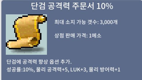 단검 공격력 주문서 10% / 60 / 1장 판매합니다 