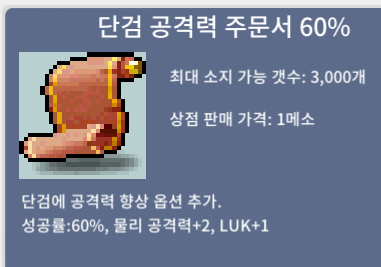 [판매 완료]-단검 공격력 주문서 60%/60만/4장 팝니다~!