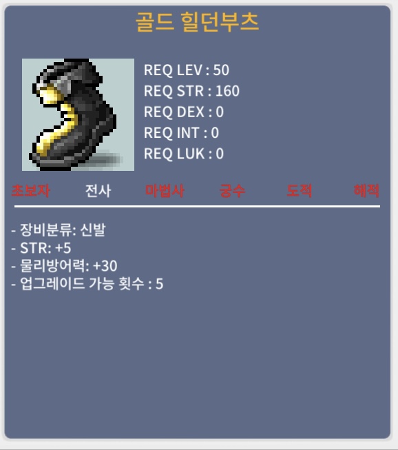 골드힐던부츠/ 힘5 / 900000