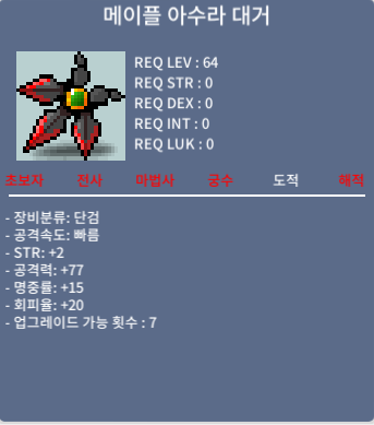 메이플 아수라 대거 노작 / 2500 / 채팅,쪽지, 오톡 / https://open.kakao.com/o/snII48Vf
