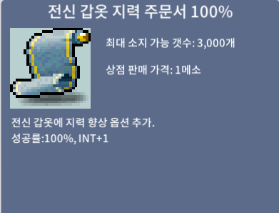 전신 갑옷 지력 주문서 100% / 499 / 1장 / 채팅