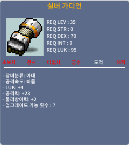 실버 가디언 최상옵 / 100 / 35제 도적 아대 / https://open.kakao.com/o/s0RAn4Tf