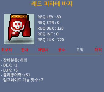 80제 레드 피라테 바지 덱1 럭6 ㅍㅍ 칼답 / 100 / https://open.kakao.com/o/sdSkcaXf