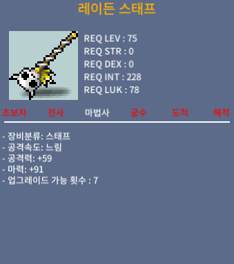 레이든 스태프 / 1500 / 1상 (마력91) 노작 / 채팅,쪽지