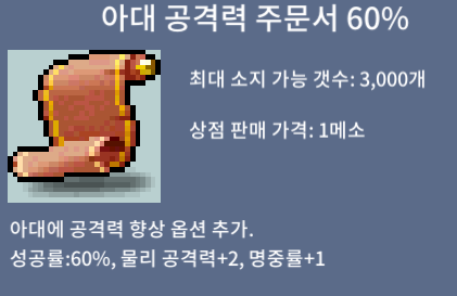 아공60퍼/장당200/3장팝니다 / 200만 / 아대 공격력 주문서 60% / https://open.kakao.com/o/seh7dBXf