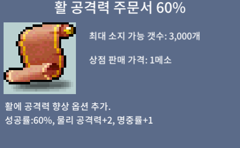 활 공격력 주문서 60% / 30만 / 4장 판매합니다 