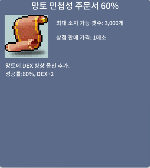 망토 민첩성 주문서 60% / 320 / 2장 팝니다