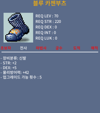 블루 카젠부츠 / 150만 / str2 dex5 70제