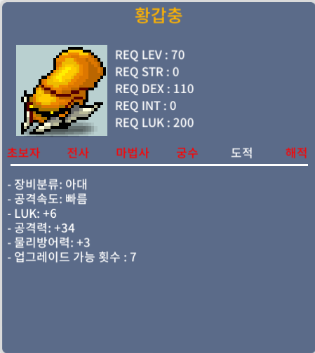 황갑충 / 89 / 공34, 럭6