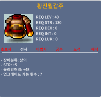 황진월갑주 / 40제 힘5 상의 / 300000
