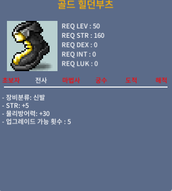 골드 힐던부츠 힘5 100팝니다 / 100 / 채팅