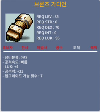 35제 브론즈 가디언 / 20 / 상옵 럭4 / 채팅주세요