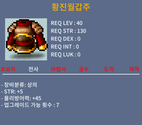 40제 상의 힘5 황진월갑주 / 450000