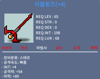 이블윙즈 / 150 / 마력+89, INT+4 (합마93) / https://open.kakao.com/o/s3AHrJSf