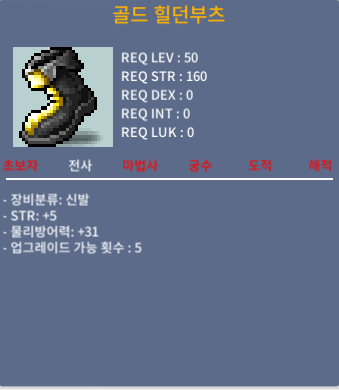 골드 힐던부츠 /힘5/100만/빠르게 팔아요 / 100