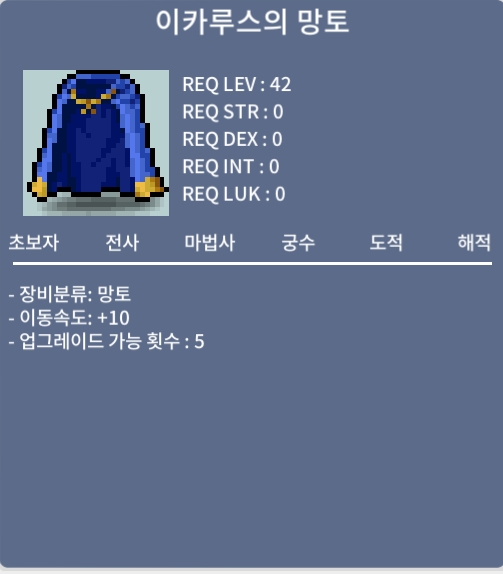 이카루스의 망토(이카망) / 2500 / 노작, 이속 / https://open.kakao.com/o/sPleOaVf