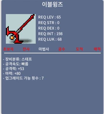 이블윙즈 중옵 / 40만 / 65제 마력80 / 채팅, 쪽지 ㄱ
