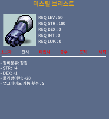 전사 50제 장갑 합스탯 5(힘 4 덱1) 미스릴 브리스트 35에 판매합니다 / 350000 / https://open.kakao.com/o/sBikgNTf
