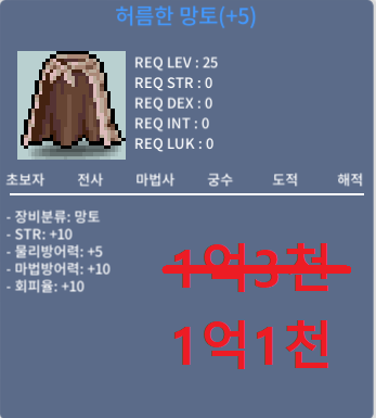 허름한 망토 / 1억 1천 / 힘10 / 김돌돌#8873