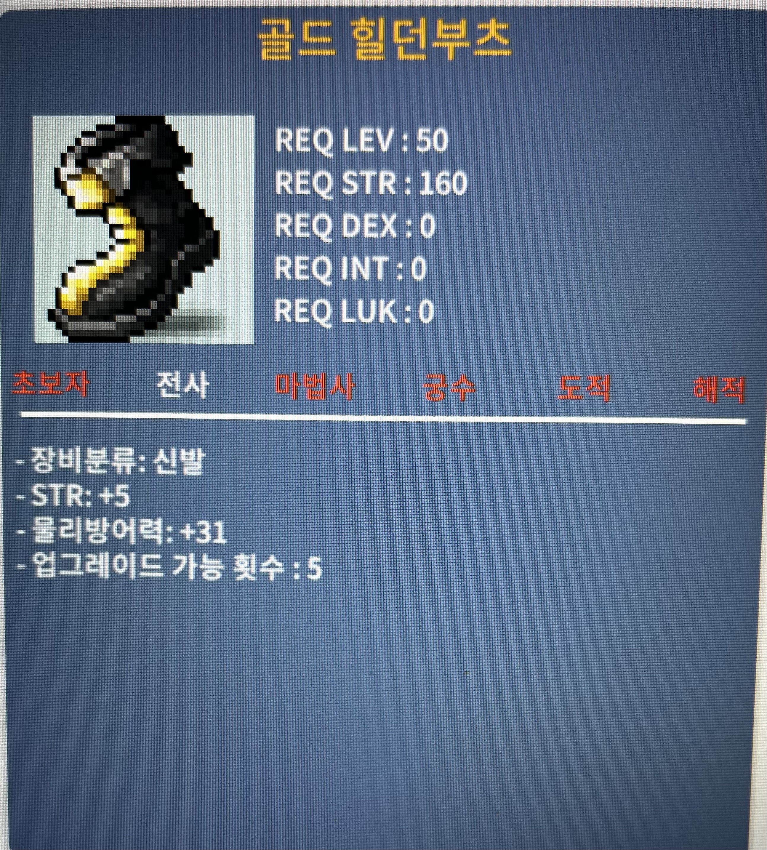 골드 힐던 부츠 / 70 / 힘 5
