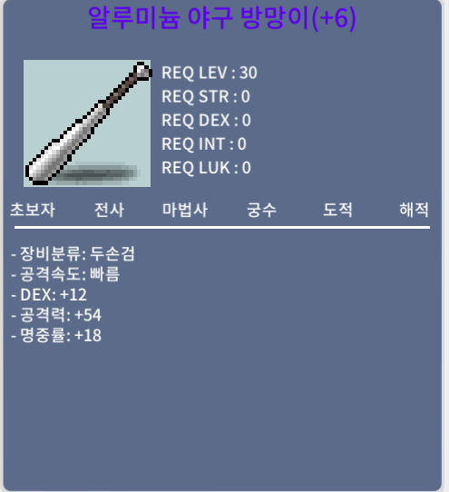 알루미늄야구방망이 명6작 / 250만 / 덱12 공54 명18 / 댓글/쪽지 남겨주세요