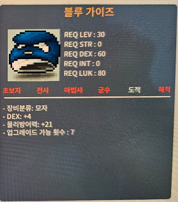 블루 가이즈(도적 30제 모자)/20/덱4상옵