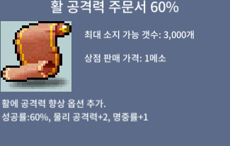 활공 활 공격력 주문서 60% 팝니다. / 50만 / 20장 / 채팅 쪽지