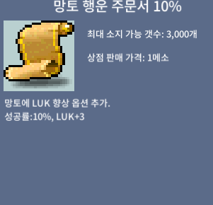 망토 행운 주문서 10% / 장당 120 / 5개 보유중 / 1,200,000 / 망토 행운 주문서 10% 5장 / 쪽지나 채팅 주세요 칼답하겠습니다.