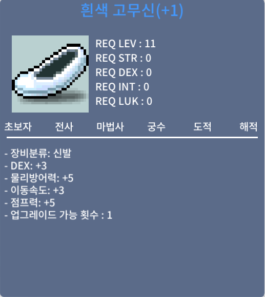 덱3 업횟 1남은 흰색 고무신 (이속3, 점 5) / 150만 / 신점10% 1개 발림. / 채팅