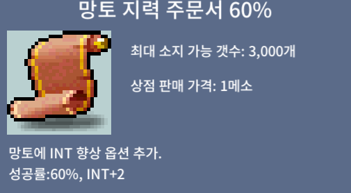 (망지)망토 지력 주문서 60% 4장 / 장당 2,500,000 / 60% / INT+2 / https://open.kakao.com/o/suKS5XWf