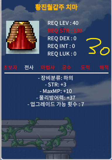 전사 40제 하의 힘3 황진월갑주치마 30만원 팝니다 ㅍㅍ / 30만원 / 황진월갑주치
