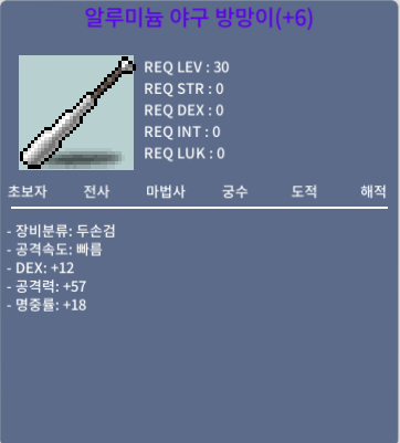 알루미늄 야구 방망이 / 400만 / 12/57/18 명6작