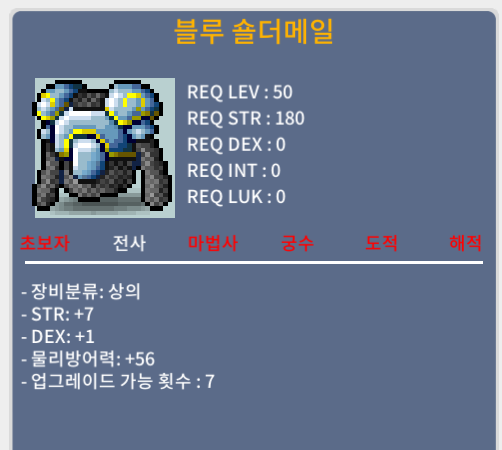 블루 숄더메일 / 150 / 합8(힘7 덱1) 팝니다 50제 상의