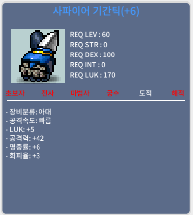 사파이어 기간틱 / 2000 / 럭 5 공 42 / 채팅주세요