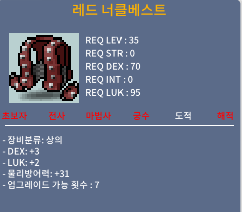 레드 너클베스트 / 25만 / DEX 3 , LUK 2 / 쪽지 or 댓글 or 디스코드