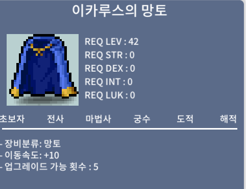 이카루스의 망토 / 2000만 메소 / 이속 옵션, 노작