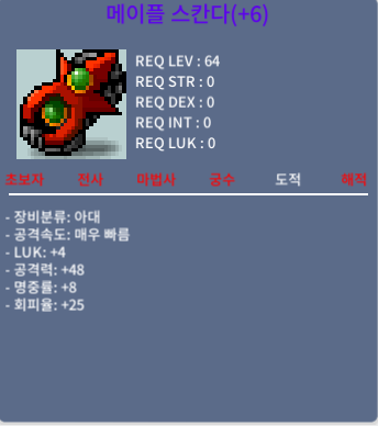 메이플스칸다 / 4.5억 / 럭4 공48 / 쪽지 채팅