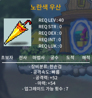 노란색 우산 노우 / 80 / 마력 54 / https://open.kakao.com/o/go3NYFSf