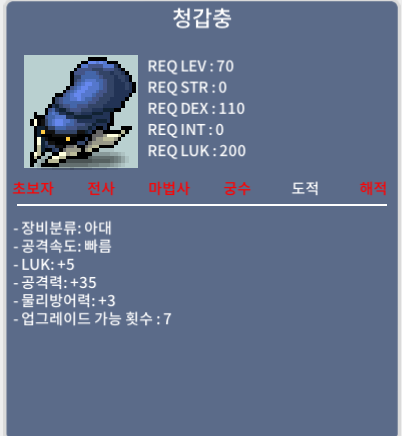 노작 청갑충/100만메소 럭5 공35 (공1상옵)/ / 100만메소
