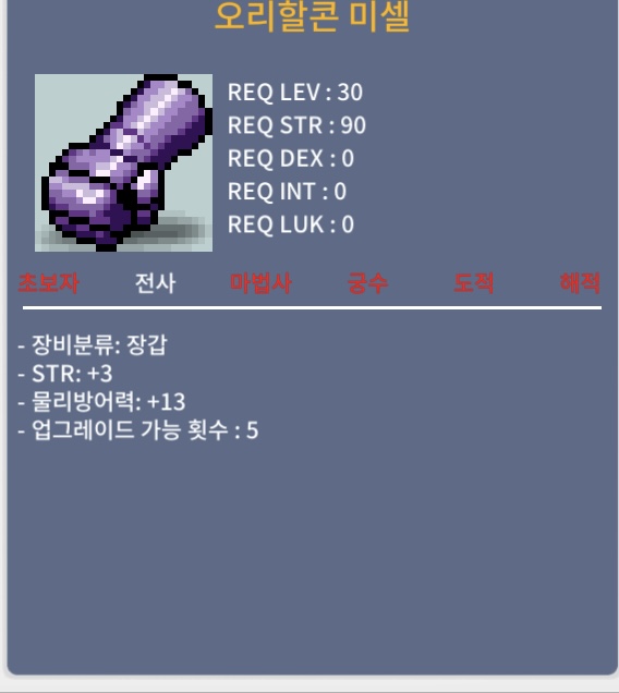 전사/30제/장갑/힘3/20만