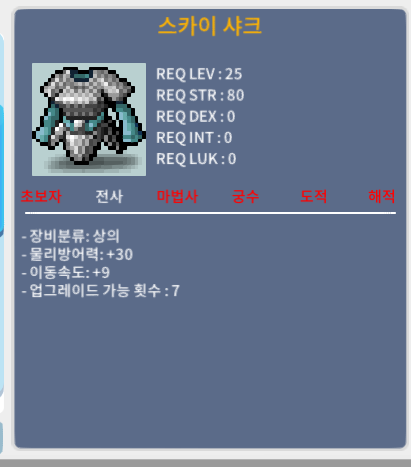 노작 스카이 샤크 상의 / 60 / 이동속도 9 / https://open.kakao.com/o/suQVl83d