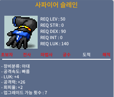 사파이어 슬레인 / 35 / LUK+4, 공+26 / https://open.kakao.com/o/s3AHrJSf