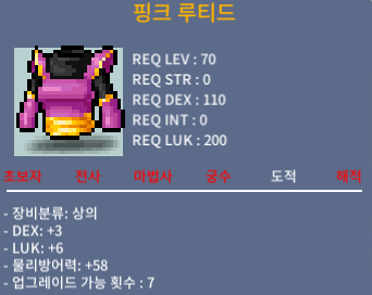 핑크 루티드 / 250 / 덱3 럭6 합9 