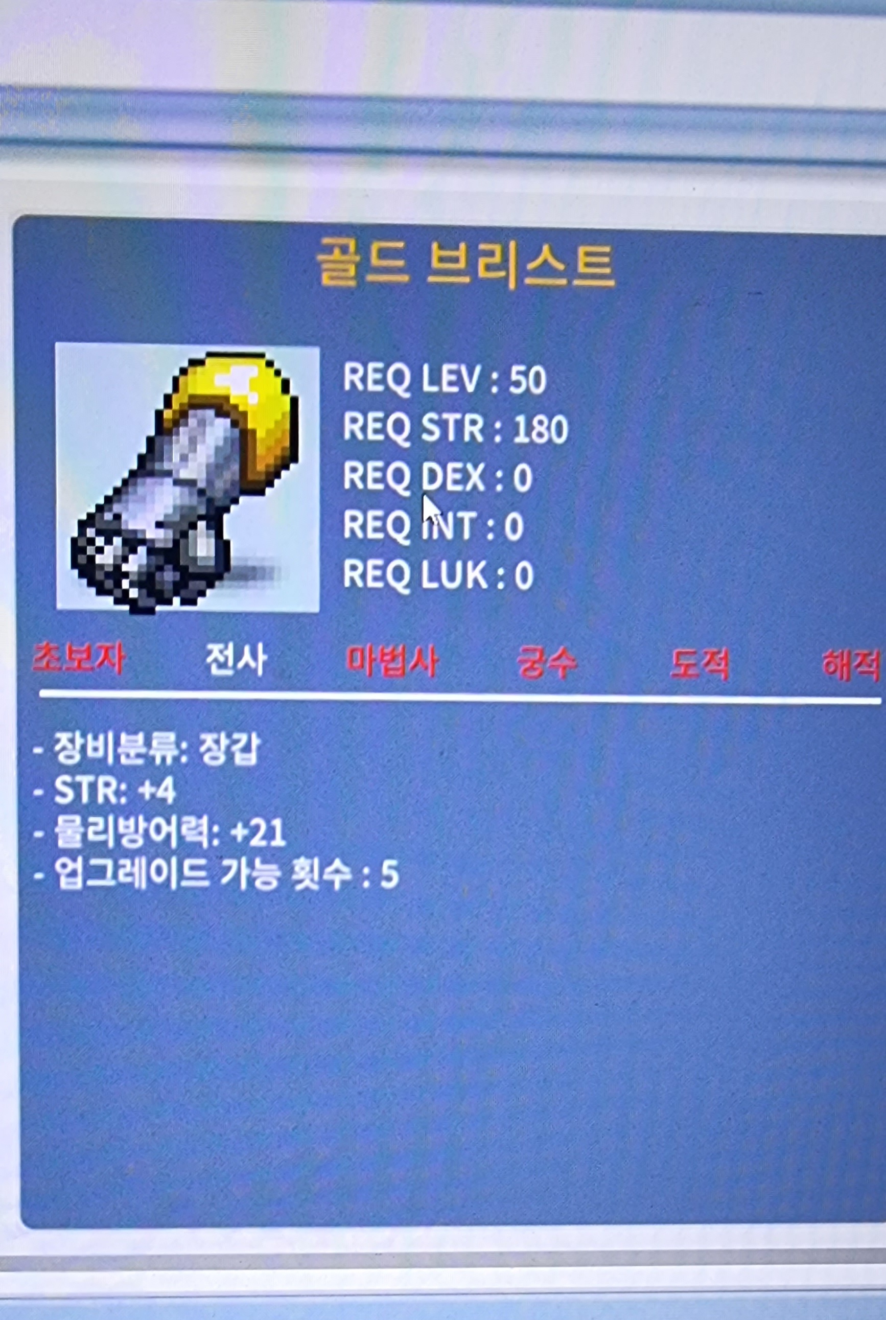 골드 브리스트 / 40 / 힘4 방21 / 채팅주세요