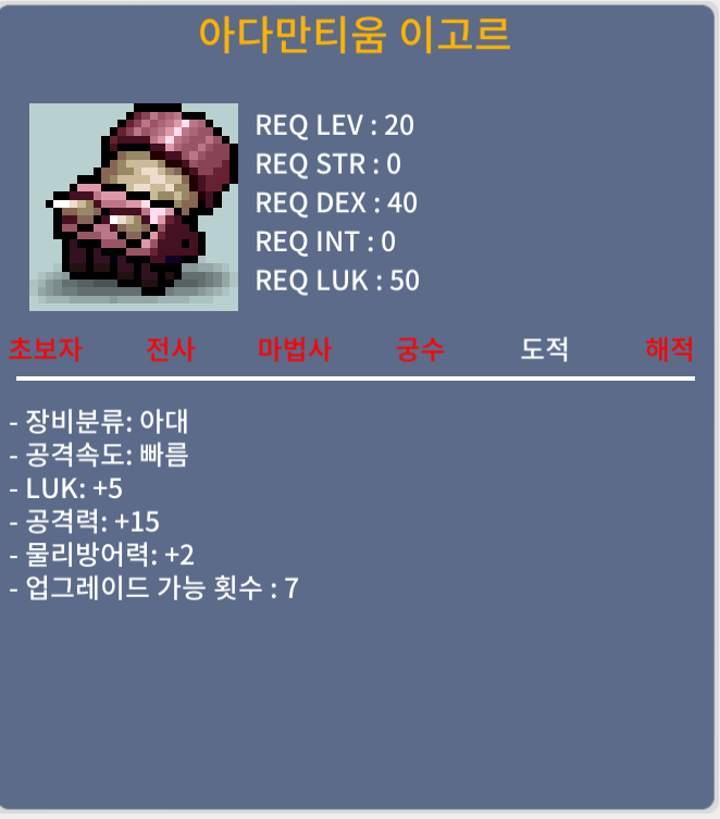 아다만티움 이고르 / 모름.. / 럭5 공15 / 채팅주세요~