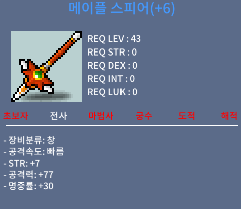 메이플 스피어 43제 6작 7500에 팝니다. / 75000000 / 60퍼 6작