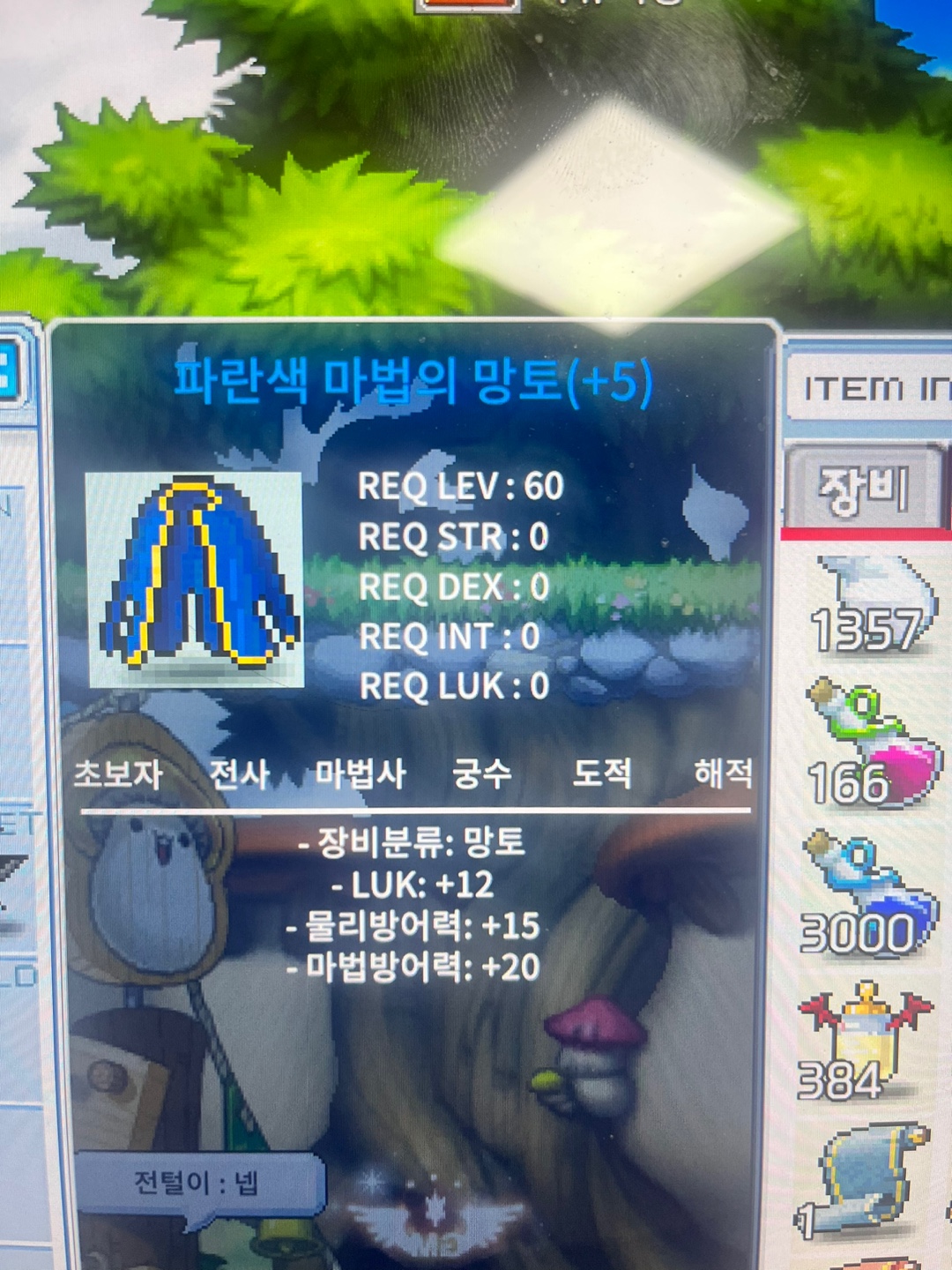 60제 럭12망토 3억에 팝니다 /뇌전 +1.5억도 가능 / 3억 / 60제 럭12망토 / https://open.kakao.com/o/sHF9871f